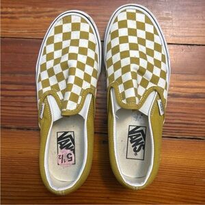 Mustard Yellow and White Checkered Slip-On Vans